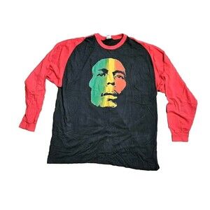 Vtg Y2K Bob Marley Big Face Double Sided Be Loved Quote Long Sleeve shirt 2XL